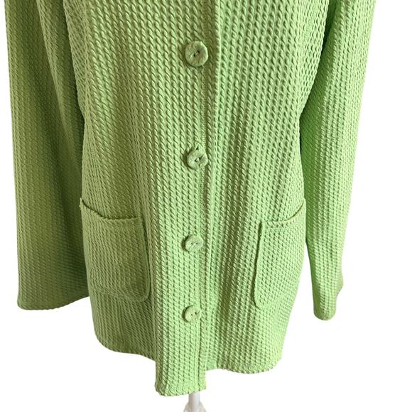 JH Collectibles Cardigan Jacket Size XL Lime Green Waffle Knit Button Up Pockets - Picture 3 of 9
